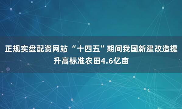 正规实盘配资网站 “十四五”期间我国新建改造提升高标准农田4.6亿亩